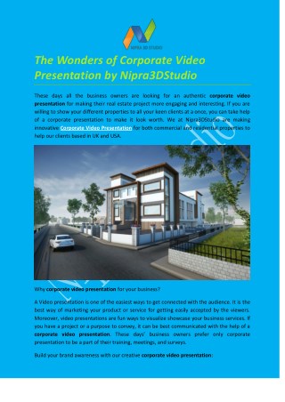 The Wonders of Corporate Video Presentation by Nipra3DStudio