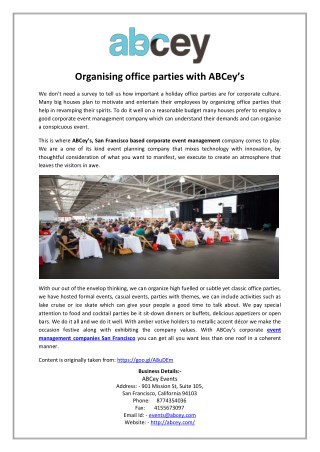 Organising office parties with ABCeyâ€™s