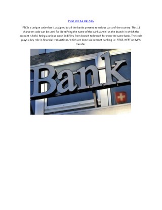 Find IFSC Code Of Indian Post Payment Bank