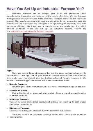 Have You Set Up an Industrial Furnace Yet?