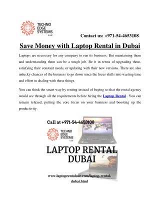 Save Money with Laptop Rental in Dubai