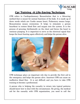 Cpr Training â€“A Life-Saving Technique