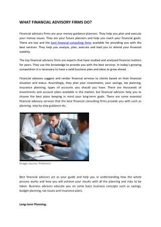 WHAT FINANCIAL ADVISORY FIRMS DO?