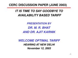 CERC DISCUSSION PAPER (JUNE 2003)