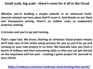 Umbraco Cloud - hosting that excels
