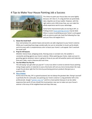 4 Tips to Make Your House Painting Job a Success