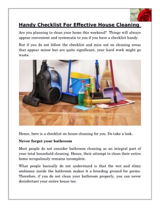 Handy Checklist For Effective House Cleaning
