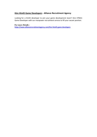 Hire Html5 Game Developers - Alliance Recruitment Agency