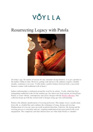 Resurrecting Legacy with Patola