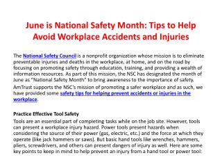 June is National Safety Month: Tips to Help Avoid Workplace Accidents and Injuries