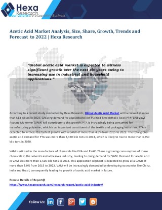 Global Acetic Acid Market Size, Share | Industry Report, 2022