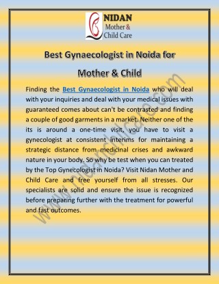 Best Gynaecologist in Noida for Mother & Child