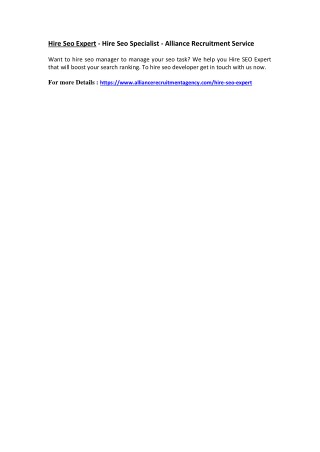 Hire Seo expert - Hire seo specialist - Alliance Recruitment Service