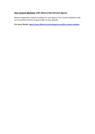 Hire content marketer with Alliance Recruitment Agency