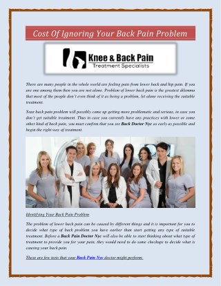 Cost Of Ignoring Your Back Pain Problem