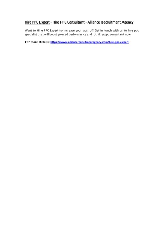 Hire PPC Expert - Hire PPC Consultant - Alliance Recruitment Agency