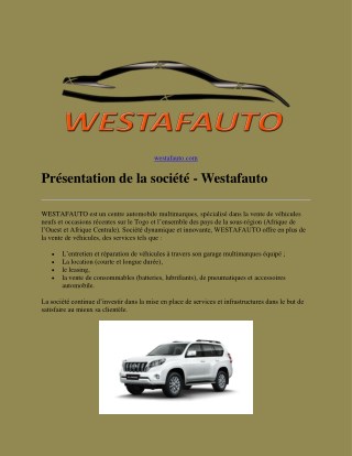 Presentation de la societe - Westafauto