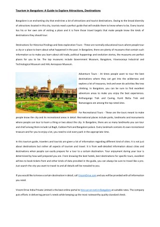 Tourism in Bangalore: A Guide to Explore Attractions, Destinations