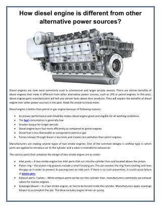 How Diesel Engine is different from other alternative power sources?