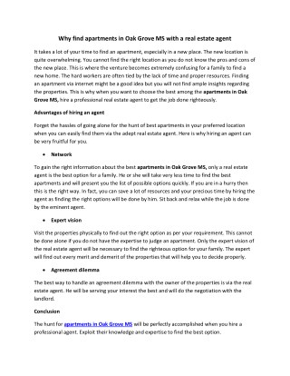 Why find apartments in Oak Grove MS with real estate agent
