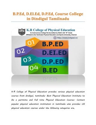 B.P.Ed, D.EI.Ed, D.P.Ed, Course College in Dindigul Tamilnadu
