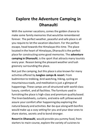 Explore the adventure camping in dhanaulti