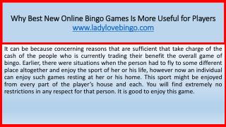 Why Best New Online Bingo Games Is More Useful for Players