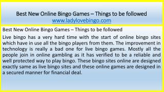 Best New Online Bingo Games â€“ Things to be followed