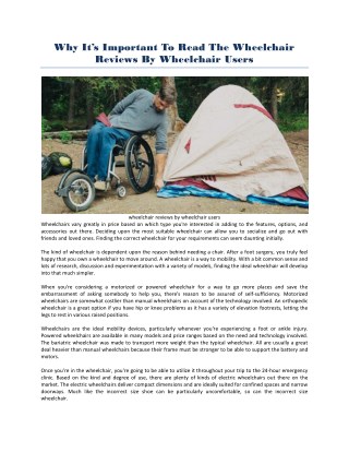 Wheelchair Reviews by Wheelchair users