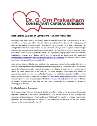 Best Cardiac Surgeon in Coimbatore â€“ Dr. Om Prakasham