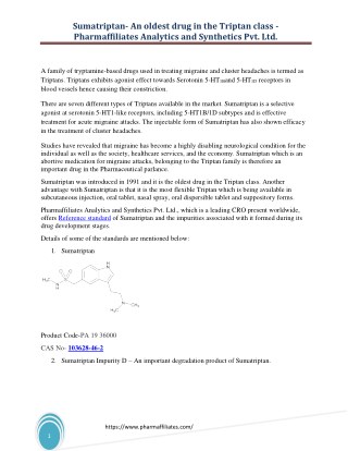 Sumatriptan- An oldest drug in the Triptan class - Pharmaffiliates Analytics and Synthetics Pvt. Ltd.