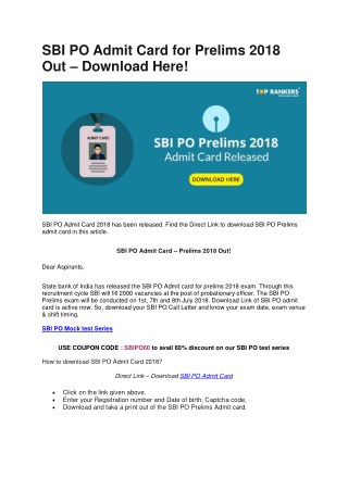 SBI PO Call Letter