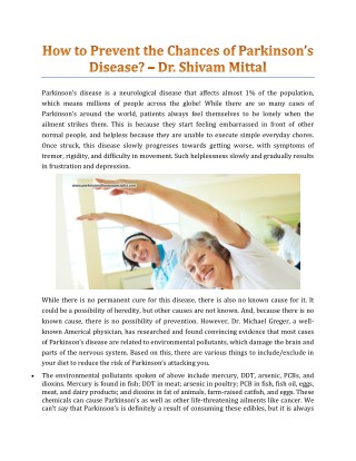 How To Prevent The Chances Of Parkinsonâ€™s Disease? - Dr. Shivam Mittal