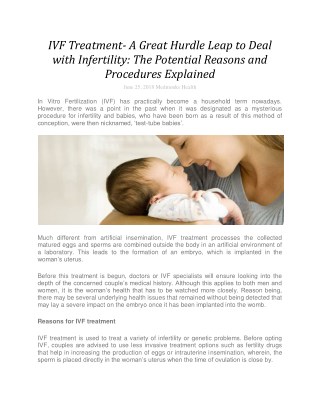 IVF Treatment- A Great Hurdle Leap to Deal with Infertility: The Potential Reasons and Procedures Explained
