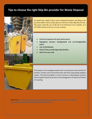 Tips to choose the right Skip Bin provider for Waste Disposal