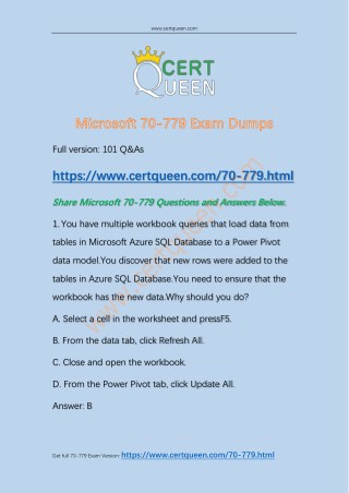 2018 CertQueen Microsoft 70-779 Exam Dumps