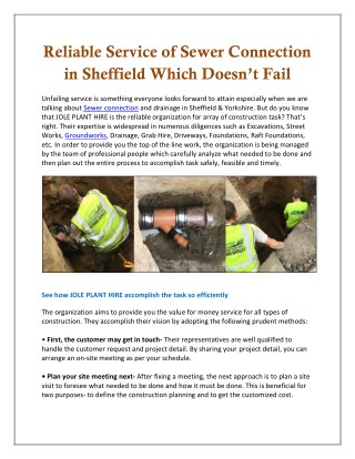 Reliable Service of Sewer Connection in Sheffield Which Doesnâ€™t Fail