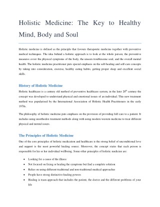 Holistic Medicine: The Key To Healthy Mind, Body And Soul