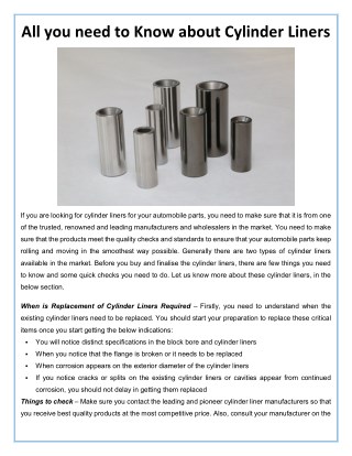 All you need to Know about Cylinder Liners