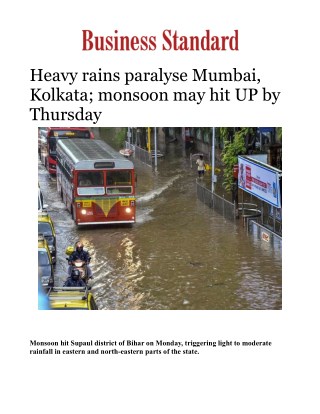 Heavy rains paralyse Mumbai, Kolkata; monsoon may hit UP by ThursdayÂ 