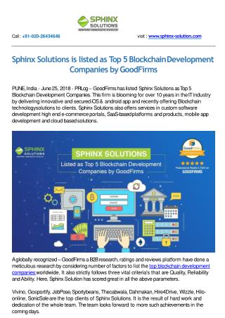 Sphinx Solutions is listed as Top 5 Blockchain Development Companies by GoodFirms
