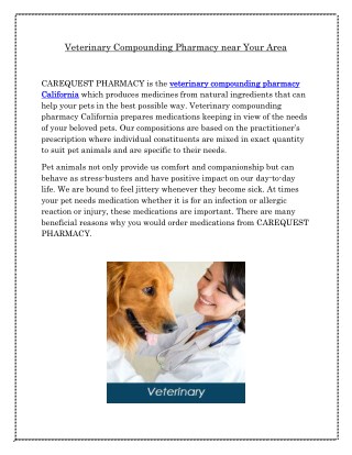 Veterinary Compounding Pharmacy California