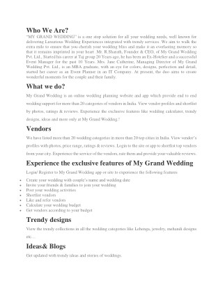 Mygrandwedding- #1 Site for online wedding planning website and app in India