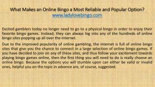 What Makes an Online Bingo a Most Reliable and Popular Option?
