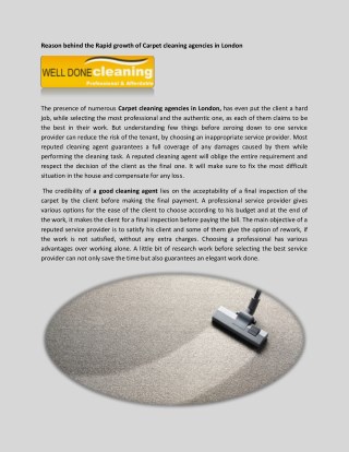 Reason behind the Rapid growth of Carpet cleaning agencies in London