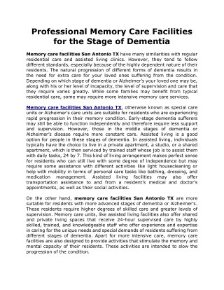 Professional Memory Care Facilities for the Stage of Dementia