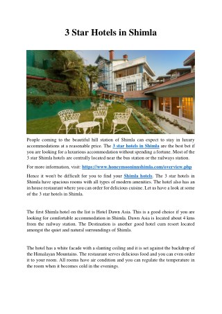 3 Star Hotels In Shimla
