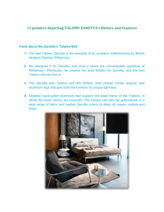 11 pointers depicting TALAMO ZANOTTAâ€™s History and Features
