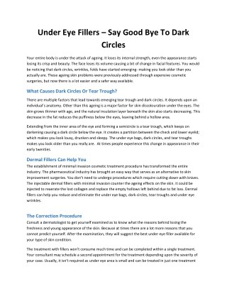 Under Eye Fillers â€“ Say Good Bye To Dark Circles