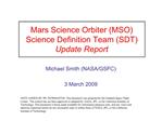 Mars Science Orbiter MSO Science Definition Team SDT Update Report